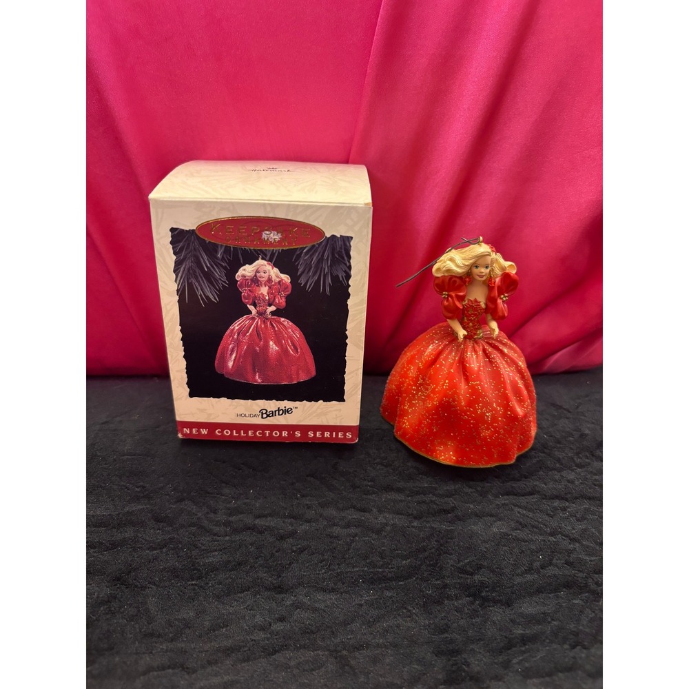 1993 Hallmark Keepsake Holiday Barbie Ornament First in Series Red Gown Vintage